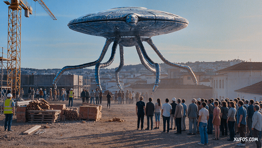 Artistic reconstruction of the turtle-shaped UFO hovering over Alfena Portugal 1990