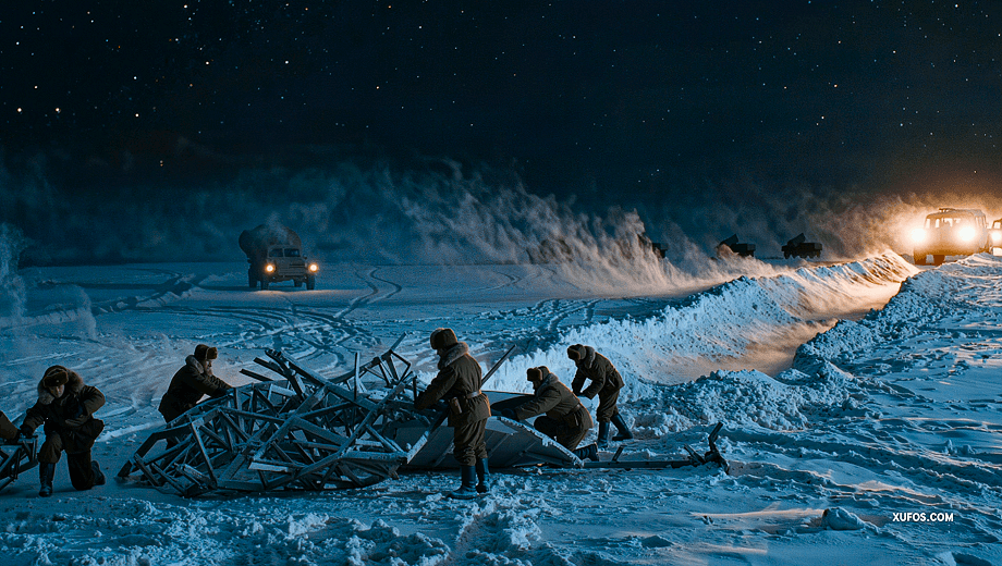 Artistic reconstruction of the crashed UFO on the frozen Kola Peninsula tundra 1984