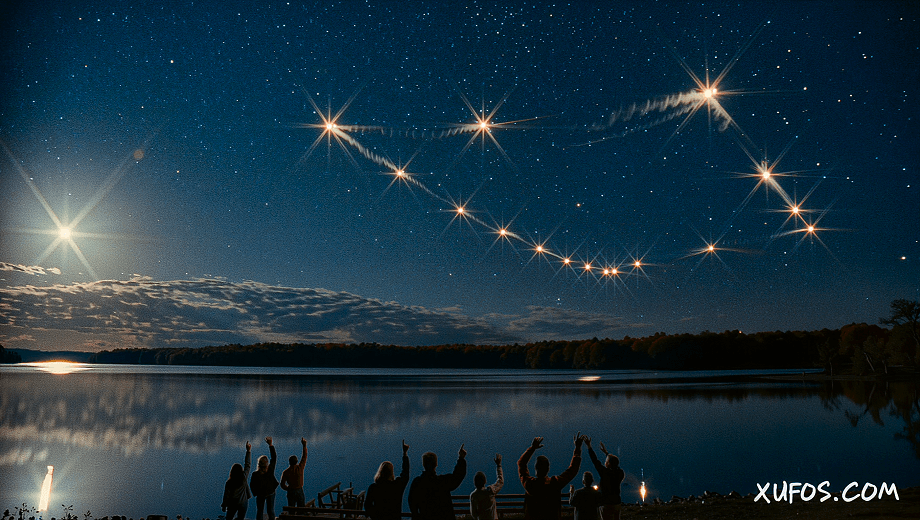 Artistic reconstruction of multiple bright lights over Oneida Lake New York 1997