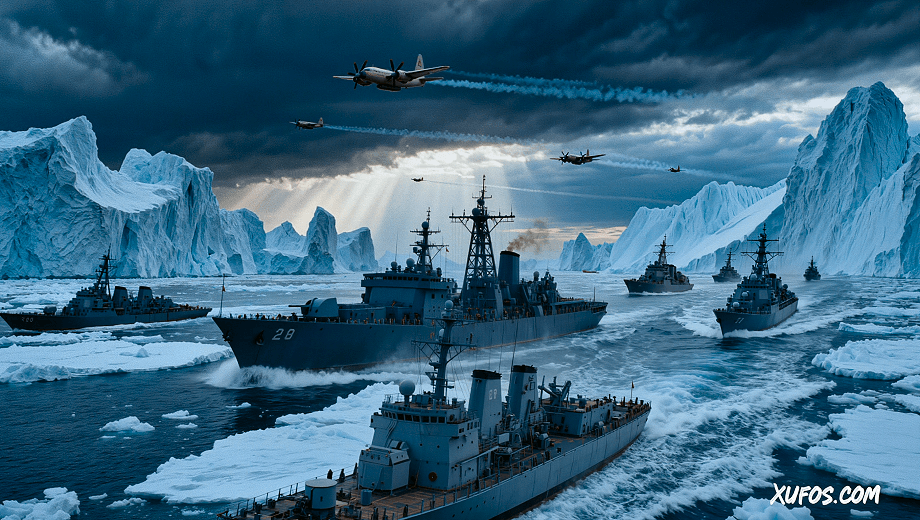 Artistic reconstruction of Operation Highjump fleet in Antarctic waters 1947