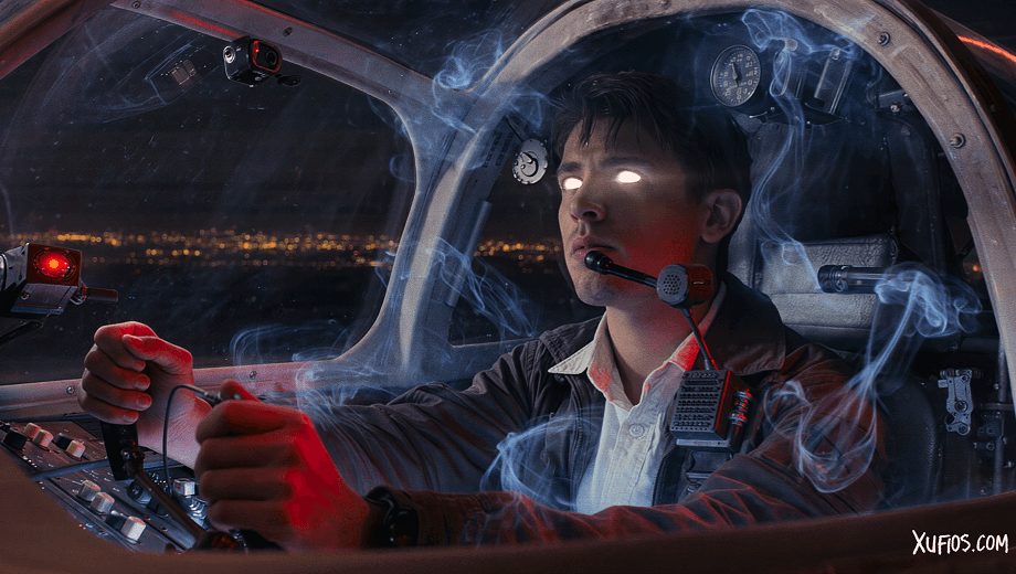 Artistic reconstruction of pilot Rafael Pacheco Perez during the alien contact